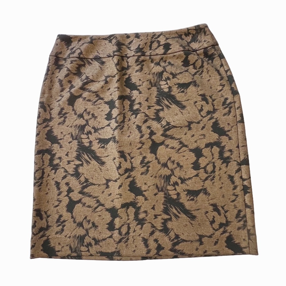 Halogen Metallic Mini Skirt Size 8 Petite Women’s Abstract Print Brown Bronze
